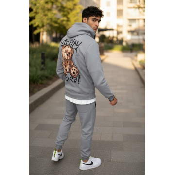 Trening barbati slim fit gri  Pantaloni + Hanorac  vatuit  RM60