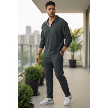 Trening barbati slim fit negru  Pantaloni + Bluza C300