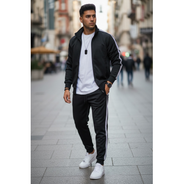 Trening barbati slim fit negru  Pantaloni + Hanorac 1209