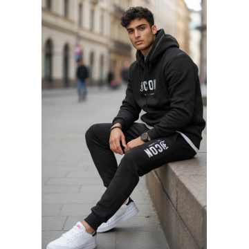 Trening barbati slim fit negru  Pantaloni + Hanorac 5025