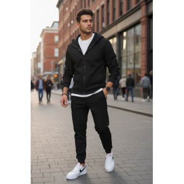 Trening barbati slim fit negru  Pantaloni + Hanorac 5031