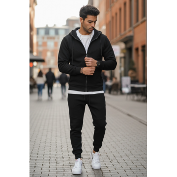 Trening barbati slim fit negru  Pantaloni + Hanorac 5032