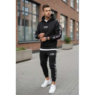 Trening barbati slim fit negru  Pantaloni + Hanorac 5041