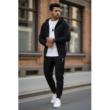 Trening barbati slim fit negru  Pantaloni + Hanorac RM05