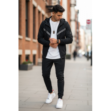 Trening barbati slim fit negru  Pantaloni + Hanorac RM09