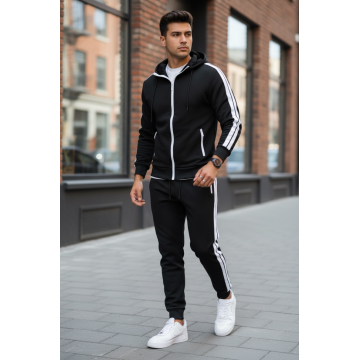 Trening barbati slim fit negru  Pantaloni + Hanorac RM111