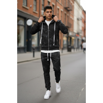 Trening barbati slim fit negru  Pantaloni + Hanorac RM35