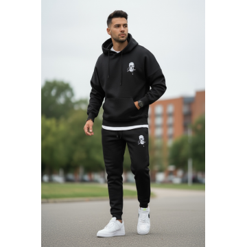 Trening barbati slim fit negru  Pantaloni + Hanorac  vatuit  RM58