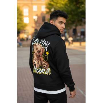 Trening barbati slim fit negru  Pantaloni + Hanorac  vatuit  RM60 D11-2