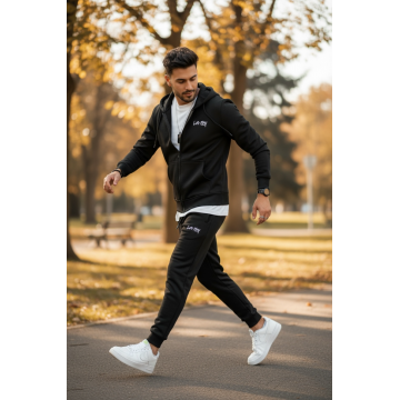 Trening barbati slim fit negru  Pantaloni + Hanorac  vatuit  RM60