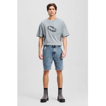 Bermude din denim cu terminatie nefinisata - Albastru petrol