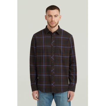 Camasa din amestec de bumbac cu model in carouri - Visiniu/Negru/Albastru lavanda