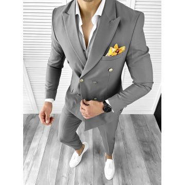 Costum barbati gri slim fit in sacou + pantaloni 11707 P18-5.2