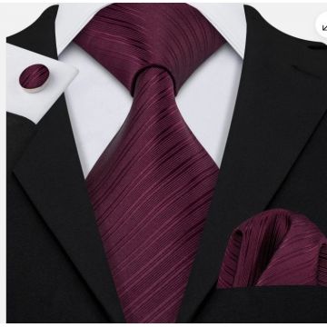 Cravata bordo + batista + butoni - matase -- model 867