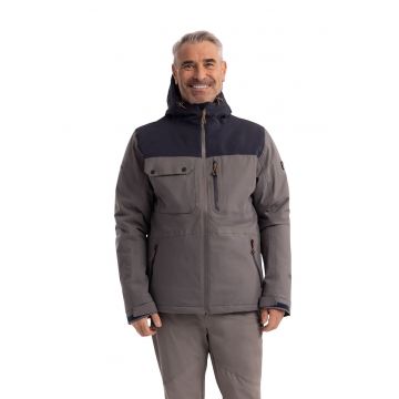 Geaca cu fermoar si segment contrastant - Albastru ultramarin/Maro taupe