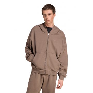 Hanorac lejer de bumbac cu fermoar - Maro deschis