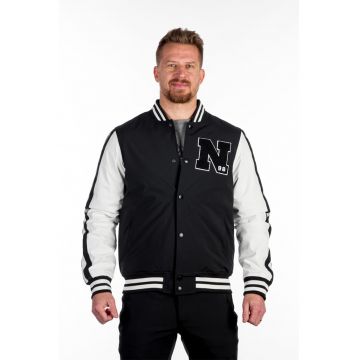 Jacheta bomber softshell cu capsa - Alb/Negru