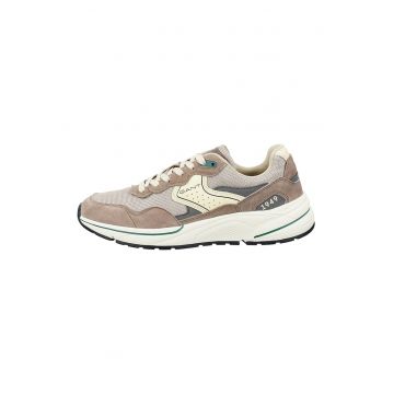 Pantofi sport din piele nabuc cu garnituri din plasa Jaybro - Alb fildes/Maro taupe/Grej