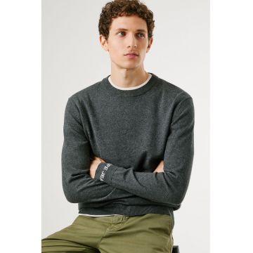 Pulover uni cu margini striate - Gri inchis melange