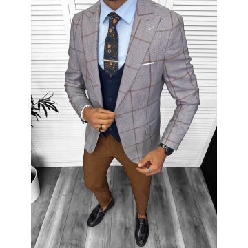 Sacou barbati slim fit  maro  13323 O2-1