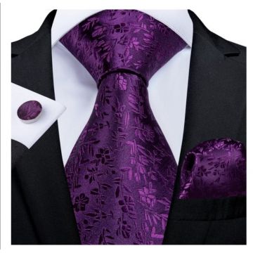 Set cravata mov + batista + butoni - matase - model 228