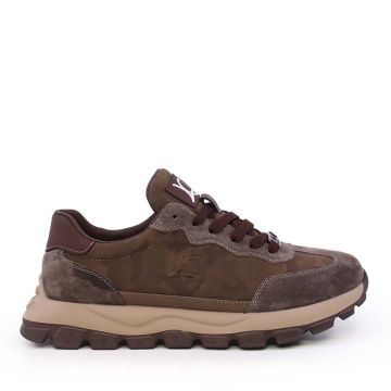 Sneakers ușori bărbați Luca di Gioia  kaki din piele și velur  3911BP066KA