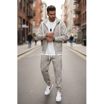 Trening barbati slim fit bej  Pantaloni + hanorac 167