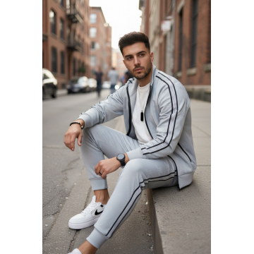 Trening barbati slim fit gri  Pantaloni + hanorac 1209