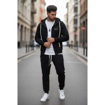 Trening barbati slim fit negru  Pantaloni + hanorac 166