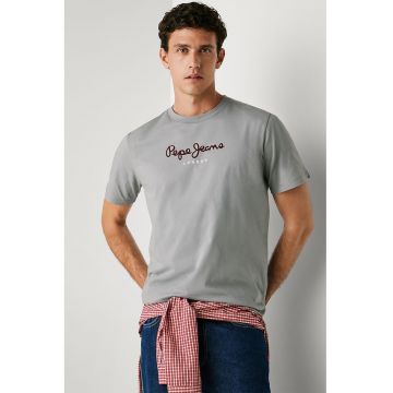 Tricou cu decolteu la baza gatului si logo - Visiniu/Gri