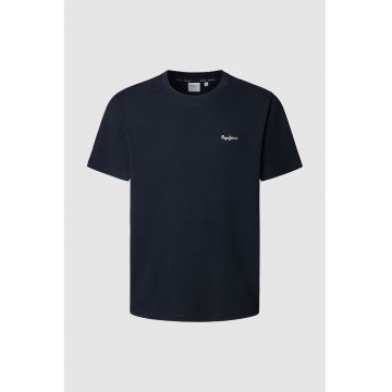 Tricou de bumbac cu decolteu la baza gatului - Albastru ultramarin