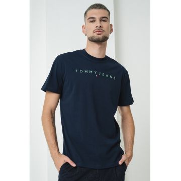 Tricou de bumbac cu logo brodat - Verde/Bleumarin