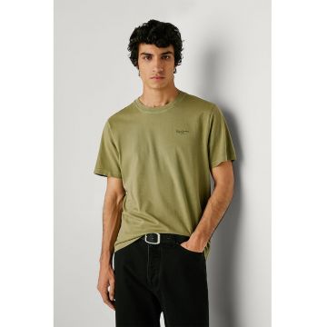 Tricou din bumbac cu logo discret Jacko - Verde/Verde sparanghel