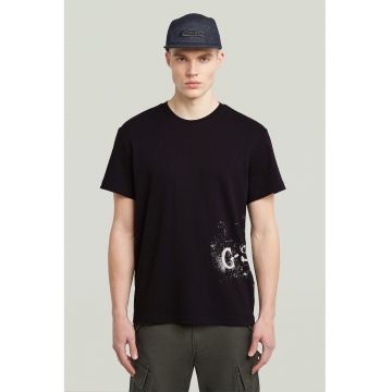 Tricou din bumbac organic cu imprimeu logo - Alb fildes/Negru