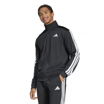 Bluza de trening cu fermoar si benzi logo contrastante - Negru/Alb optic