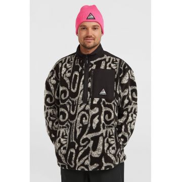 Bluza de trening din fleece cu fenta cu fermoar si model FWC Play - Alb fildes/Negru