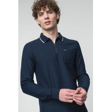 Bluza polo din bumbac cu buzunar pe piept - Bleumarin