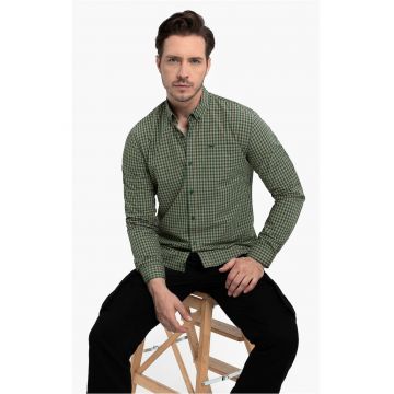 Camasa cu model in carouri - cu guler fixat cu nasturi - maneci lungi - Slim Fit -  K-Rube - Verde - Verde