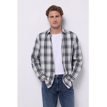 Camasa in carouri cu maneci lungi - Alb/Gri carbune