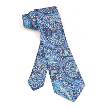 Cravata albastru intens cu model paisley elegant