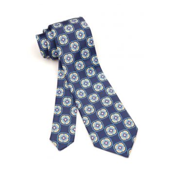 Cravata albastru marin din matase cu model geometric