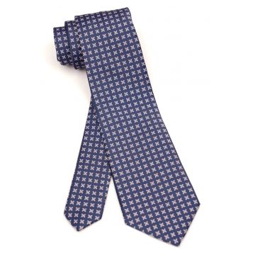 Cravata bleumarin cu model geometric alb