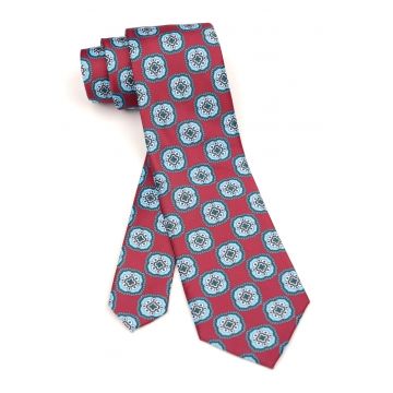 Cravata bordo cu model geometric albastru deschis