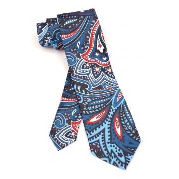 Cravata clasica albastra din matase cu model paisley