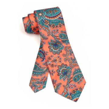 Cravata clasica corai cu imprimeu paisley turcoaz
