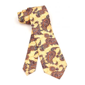 Cravata clasica galbena cu imprimeu paisley rosu