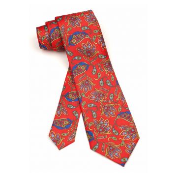 Cravata clasica rosie cu imprimeu paisley multicolor