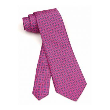 Cravata fucsia clasica cu model geometric albastru