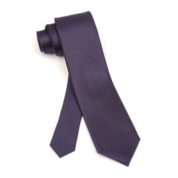 Cravata navy cu micro-carouri rosii din matase