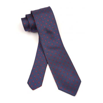 Cravata navy cu motive florale rosii din matase